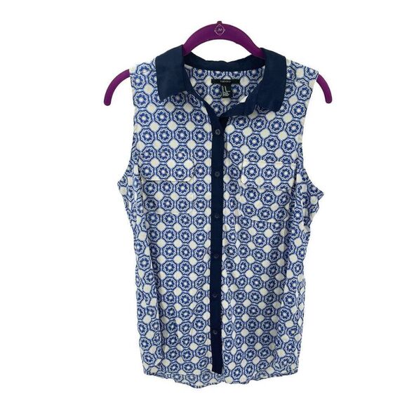 Forever 21 mandala print sleeveless shirt top blouse collared medium - Picture 1 of 10
